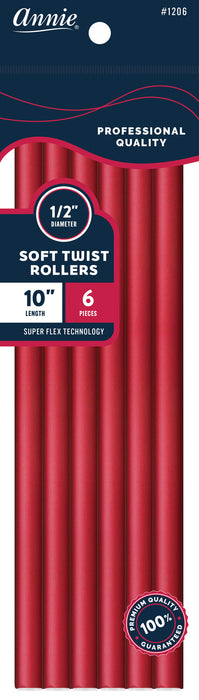 Soft Twist Rollers 10" Long / Red 6Pc #1206