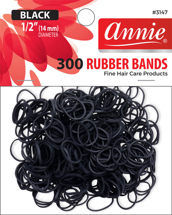 Salon Rubber Bands Size Medium / Black 300Pc #3147 (12 PACKS)