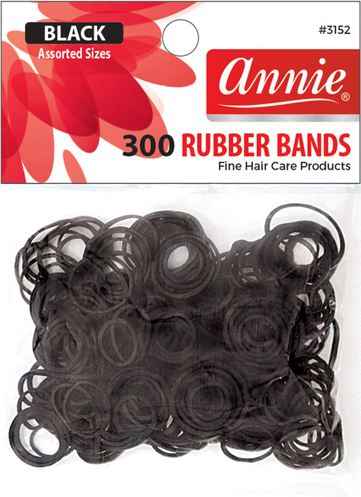 Salon Rubber Bands / Black Assort Size 300Pc #3152 (12 PACKS)