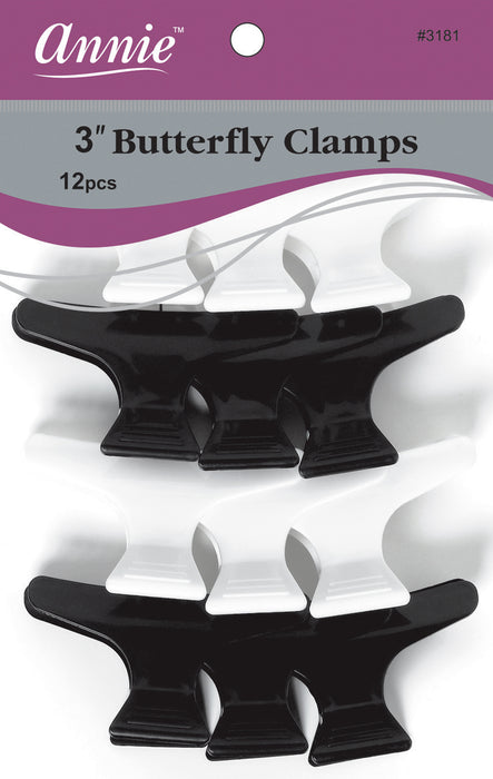 Butterfly Clips 3" / Black 12Pc #3181 (12 PACKS)