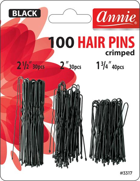 Hair Pins 2 1/2" And 2" & 1 3/4" / Black 100Pc #3317 (12 PACKS)